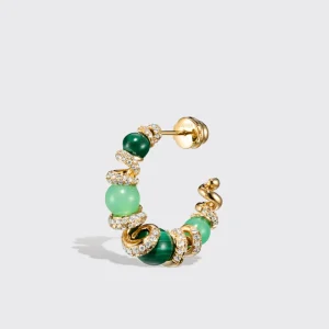 CHRYSOPRASE & MALACHITE YELLOW GOLD DIAMOND GUMBALL SLINKEE EARRINGS>Boochier Online