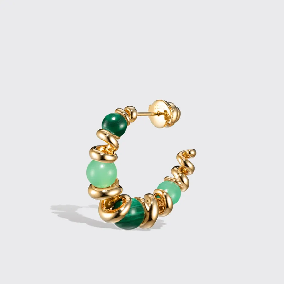 chrysoprase__malachite_ye_2.webp CHRYSOPRASE & MALACHITE YELLOW GOLD GUMBALL SLINKEE EARRINGS>Boochier Hot