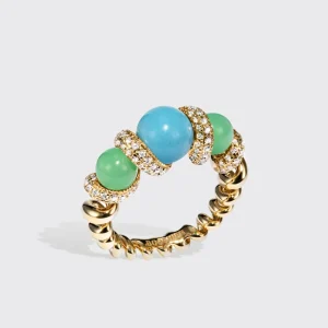 CHRYSOPRASE & TURQUOISE DIAMOND GUMBALL SLINKEE RING>Boochier Hot