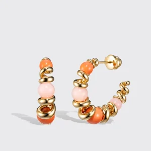CORAL & PINK OPAL YELLOW GOLD GUMBALL SLINKEE EARRINGS>Boochier Best
