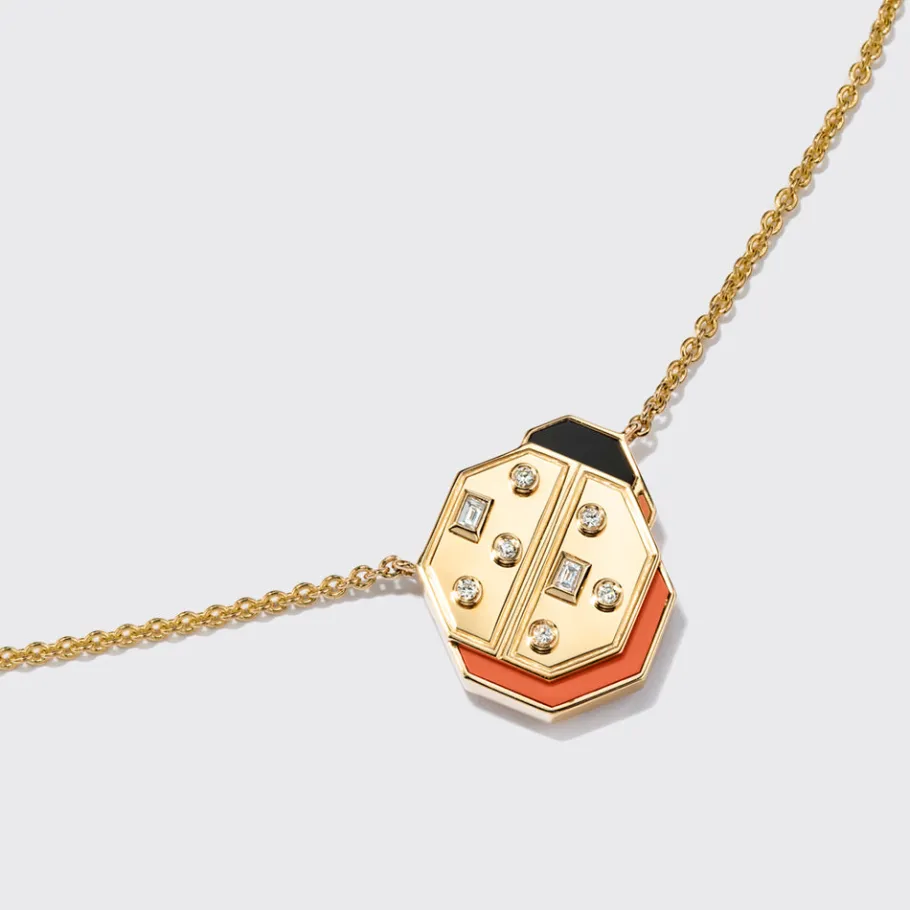coral_yellow_gold_ladybug_1.webp CORAL YELLOW GOLD LADYBUG NECKLACE>Boochier Hot