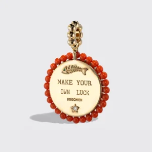 CORAL YELLOW GOLD LUCKY CAT DIAMOND CHARM>Boochier Clearance