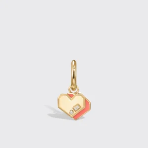 CORAL YELLOW GOLD MINI HEART HOOP MONO EARRING>Boochier Best