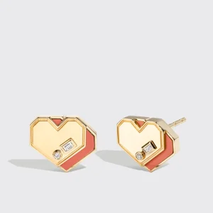 CORAL YELLOW GOLD MINI HEART STUDS>Boochier Discount