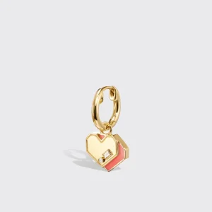 CORAL YELLOW GOLD MINI HEART HOOP MONO EARRING>Boochier Best