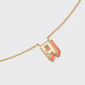 CORAL YELLOW GOLD MINI LETTER NECKLACE>Boochier Online