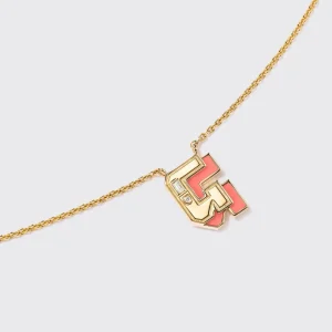 CORAL YELLOW GOLD MINI LETTER NECKLACE>Boochier Online