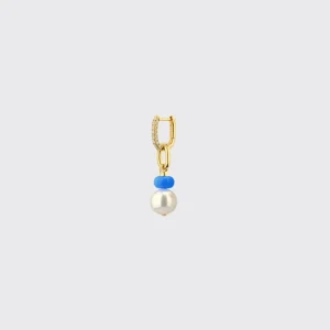 DARK BLUE SINGLE PEARL DIAMOND B-BOY EARRING>Boochier Clearance