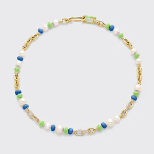 DARK BLUE-LIME GREEN DIAMOND B-BOY CHAIN NECKLACE>Boochier Online