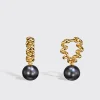 GREY PEARL YELLOW GOLD BEACHING DROP HUGGIE EARRINGS>Boochier Fashion