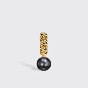 GREY PEARL YELLOW GOLD BEACHING DROP HUGGIE EARRINGS>Boochier Fashion