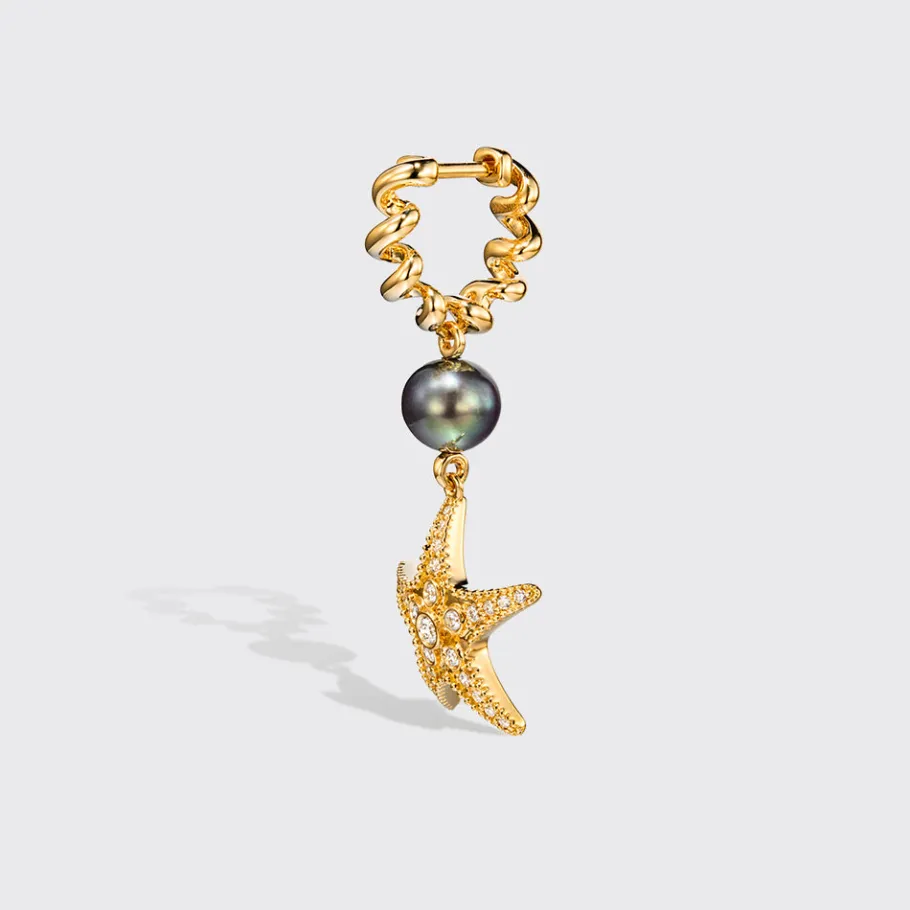 grey_pearl_yellow_gold_di_1.webp GREY PEARL YELLOW GOLD DIAMOND BEACHING STARFISH DROP HUGGIE EARRINGS>Boochier Outlet
