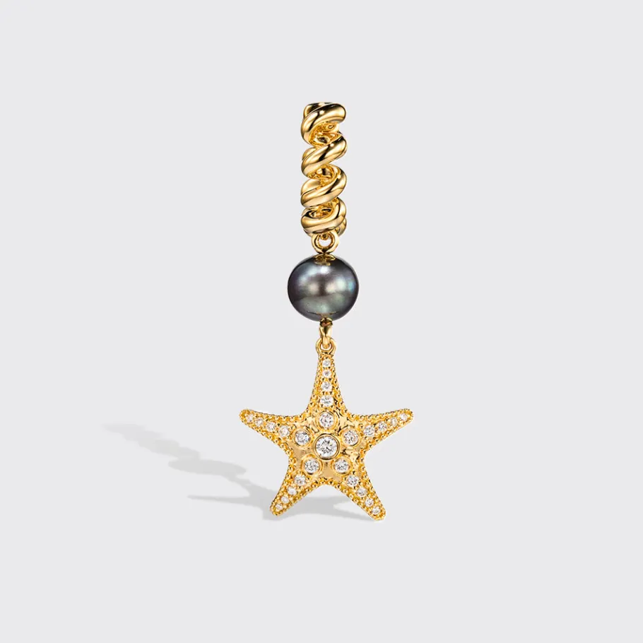 grey_pearl_yellow_gold_di_2.webp GREY PEARL YELLOW GOLD DIAMOND BEACHING STARFISH DROP HUGGIE EARRINGS>Boochier Outlet
