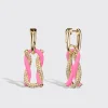 JUMBO HOT PINK HALF DIAMOND FRUIT HOOPS BUCKLE EARRINGS>Boochier Hot