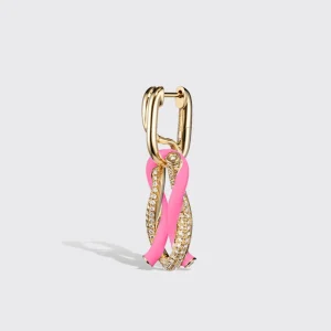 JUMBO HOT PINK HALF DIAMOND FRUIT HOOPS BUCKLE EARRINGS>Boochier Hot