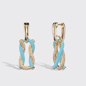 JUMBO LIGHT BLUE HALF DIAMOND FRUIT HOOPS BUCKLE EARRINGS>Boochier Sale
