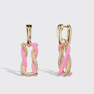 JUMBO LIGHT PINK HALF DIAMOND FRUIT HOOPS BUCKLE EARRINGS>Boochier Clearance