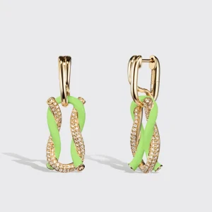 JUMBO LIME GREEN HALF DIAMOND FRUIT HOOPS BUCKLE EARRINGS>Boochier Outlet