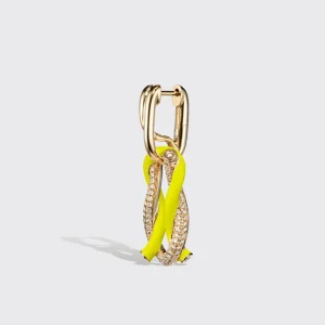 JUMBO NEON YELLOW HALF DIAMOND FRUIT HOOPS BUCKLE EARRINGS>Boochier New