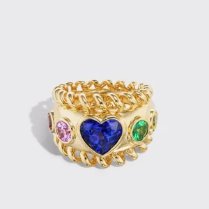 JUMBO TANZANITE, RAINBOW SAPPHIRES & TSAVORITE HEART SLINKEE ICON RING>Boochier Discount