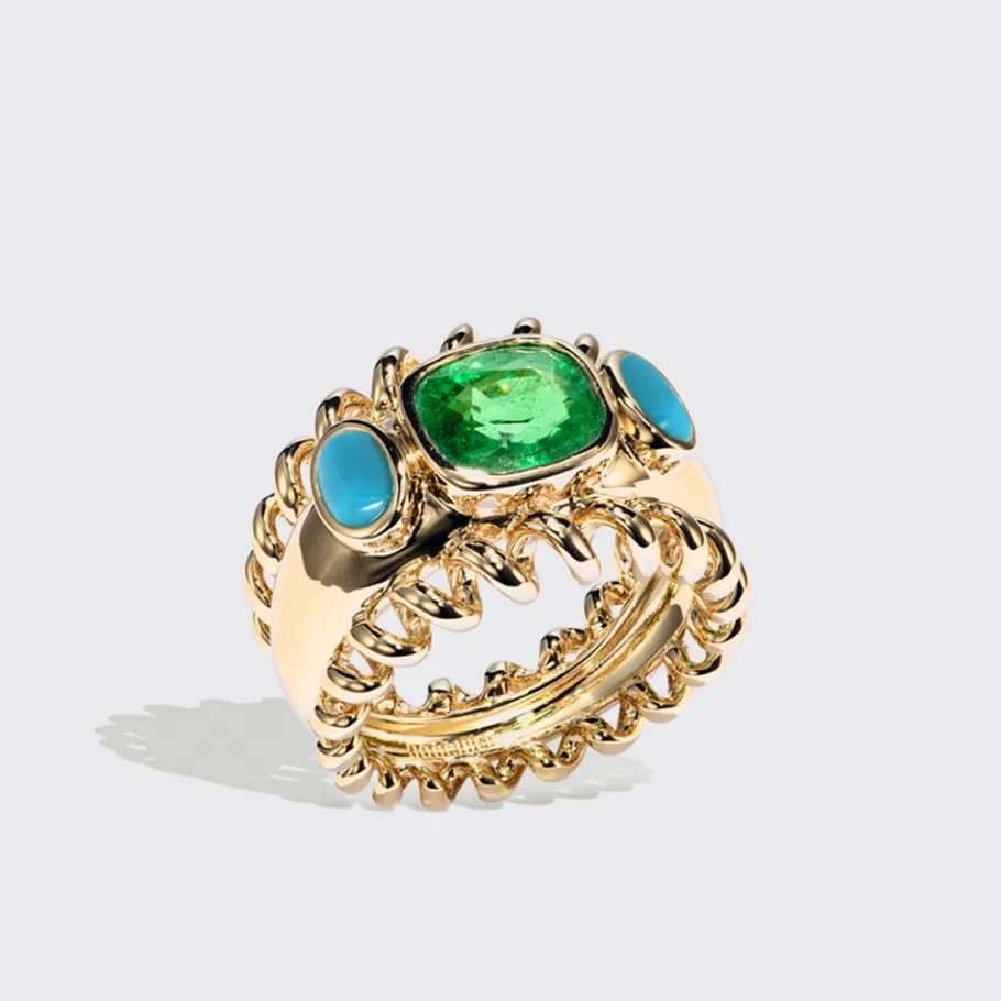 jumbo_tsavorite__turquois_0.webp JUMBO TSAVORITE & TURQUOISE SLINKEE ICON RING>Boochier Fashion