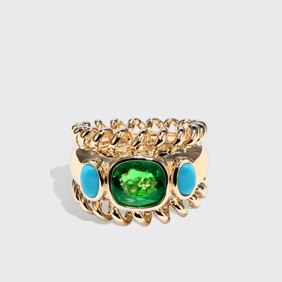 jumbo_tsavorite__turquois_1.webp JUMBO TSAVORITE & TURQUOISE SLINKEE ICON RING>Boochier Fashion