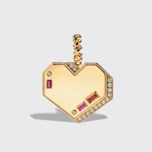JUMBO YELLOW GOLD DIAMOND HEART PENDANT [orange & pink sapphires]>Boochier Outlet