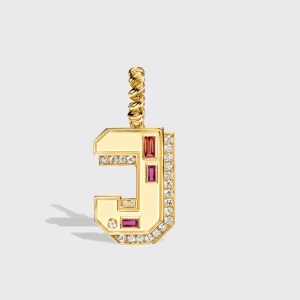JUMBO YELLOW GOLD DIAMOND LETTER & NUMBER PENDANT [orange & pink sapphires]>Boochier Best