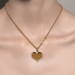 JUMBO YELLOW GOLD DIAMOND HEART PENDANT [orange & pink sapphires]>Boochier Outlet