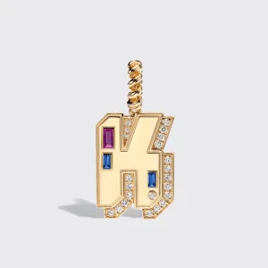 JUMBO YELLOW GOLD DIAMOND LETTER & NUMBER PENDANT [blue & purple sapphires]>Boochier Clearance