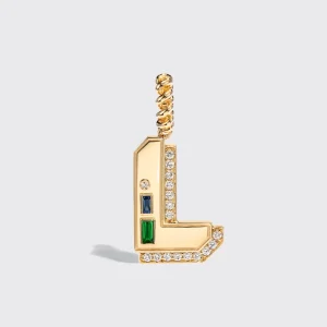 JUMBO YELLOW GOLD DIAMOND LETTER & NUMBER PENDANT [blue sapphire & tsavorite]>Boochier Best
