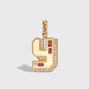 JUMBO YELLOW GOLD DIAMOND LETTER & NUMBER PENDANT [orange & pink sapphires]>Boochier Best