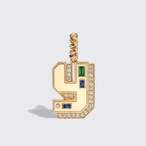 JUMBO YELLOW GOLD DIAMOND LETTER & NUMBER PENDANT [blue sapphire & tsavorite]>Boochier Best