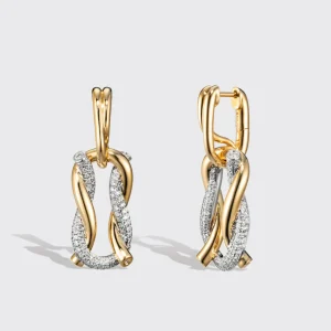 JUMBO YELLOW GOLD-WHITE GOLD HALF DIAMOND TIES BUCKLE EARRINGS>Boochier Outlet