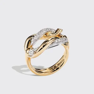 JUMBO YELLOW GOLD-WHITE GOLD HALF DIAMOND TIES BUCKLE RING>Boochier Sale