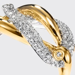 JUMBO YELLOW GOLD-WHITE GOLD HALF DIAMOND TIES BUCKLE RING>Boochier Sale