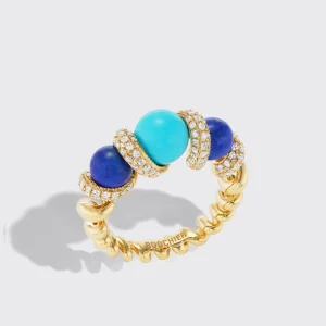 LAPIS & TURQUOISE DIAMOND SLINKEE GUMBALL RING>Boochier Hot