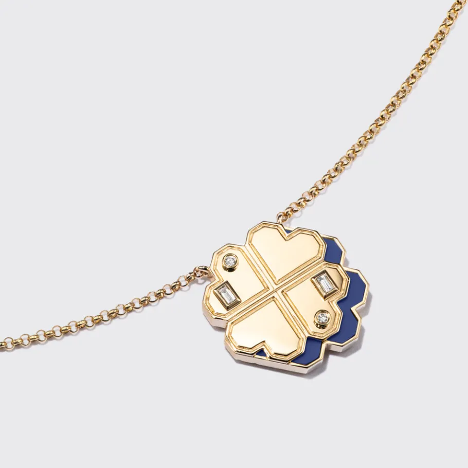lapis_yellow_gold_clover__1-1.webp LAPIS YELLOW GOLD CLOVER LEAF NECKLACE>Boochier Sale
