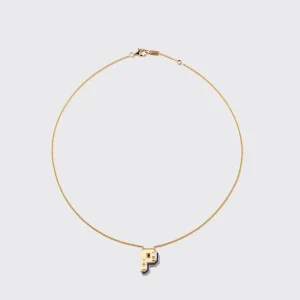 LAPIS YELLOW GOLD LETTER NECKLACE>Boochier Hot