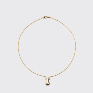 LAPIS YELLOW GOLD LETTER NECKLACE>Boochier Hot