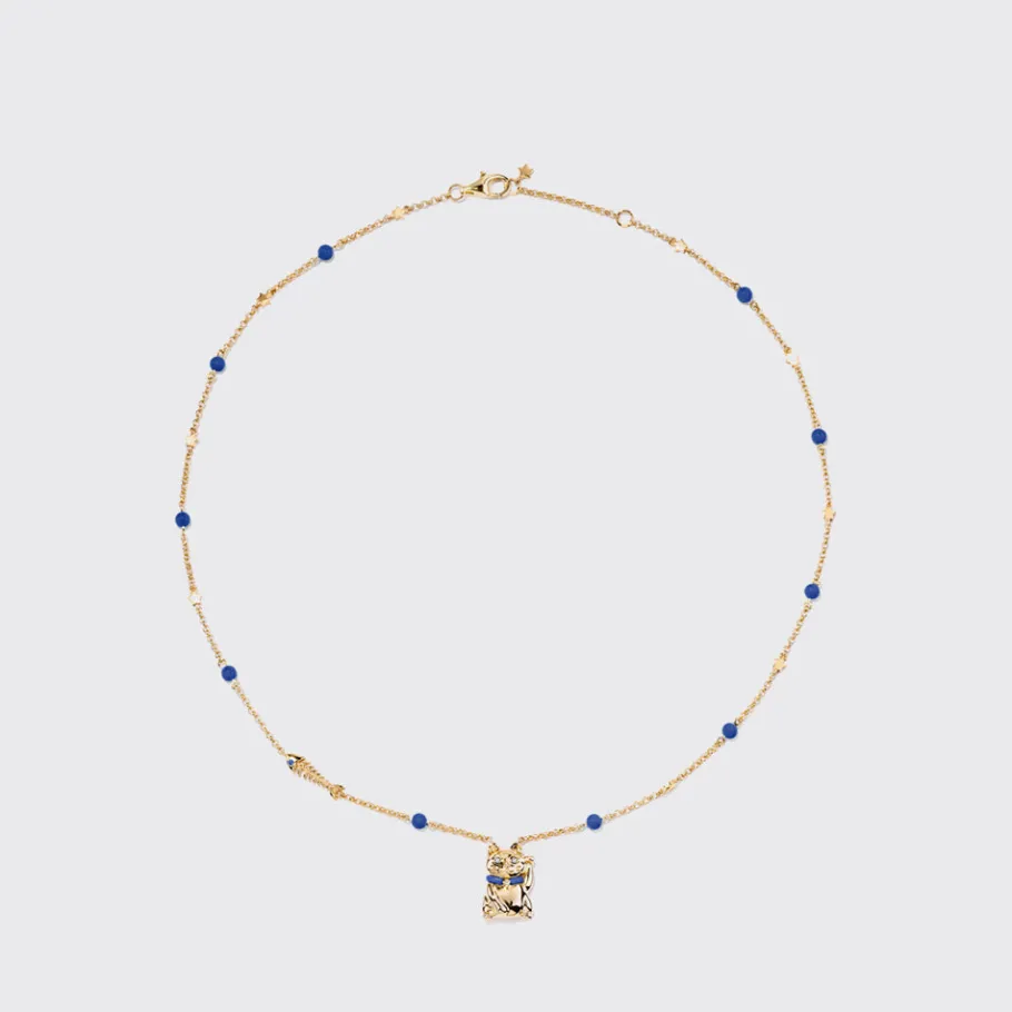 lapis_yellow_gold_lucky_c_0.webp LAPIS YELLOW GOLD LUCKY CAT DIAMOND NECKLACE>Boochier Hot
