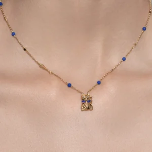 LAPIS YELLOW GOLD LUCKY CAT DIAMOND NECKLACE>Boochier Hot