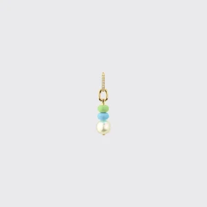 LIGHT BLUE-LIME GREEN SINGLE PEARL DIAMOND B-BOY EARRING>Boochier Online