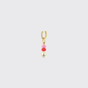 LIGHT PINK-RED SINGLE PEARL DIAMOND B-BOY EARRING>Boochier Discount