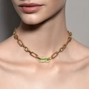 LIME GREEN JUMBO FRUIT HOOPS PENDANT CHAIN NECKLACE [DETACHABLE]>Boochier Discount