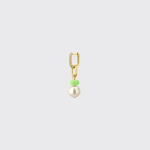 LIME GREEN SINGLE PEARL DIAMOND B-BOY EARRING>Boochier Hot