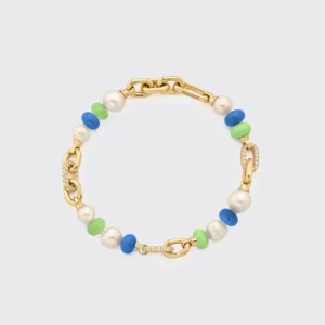 LIME GREEN-DARK BLUE DIAMOND B-BOY CHAIN BRACELET>Boochier Sale