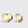 MALACHITE YELLOW GOLD HEART STUDS>Boochier Online