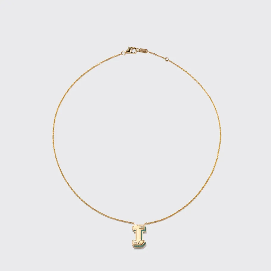 malachite_yellow_gold_let_6.webp MALACHITE YELLOW GOLD LETTER NECKLACE>Boochier New