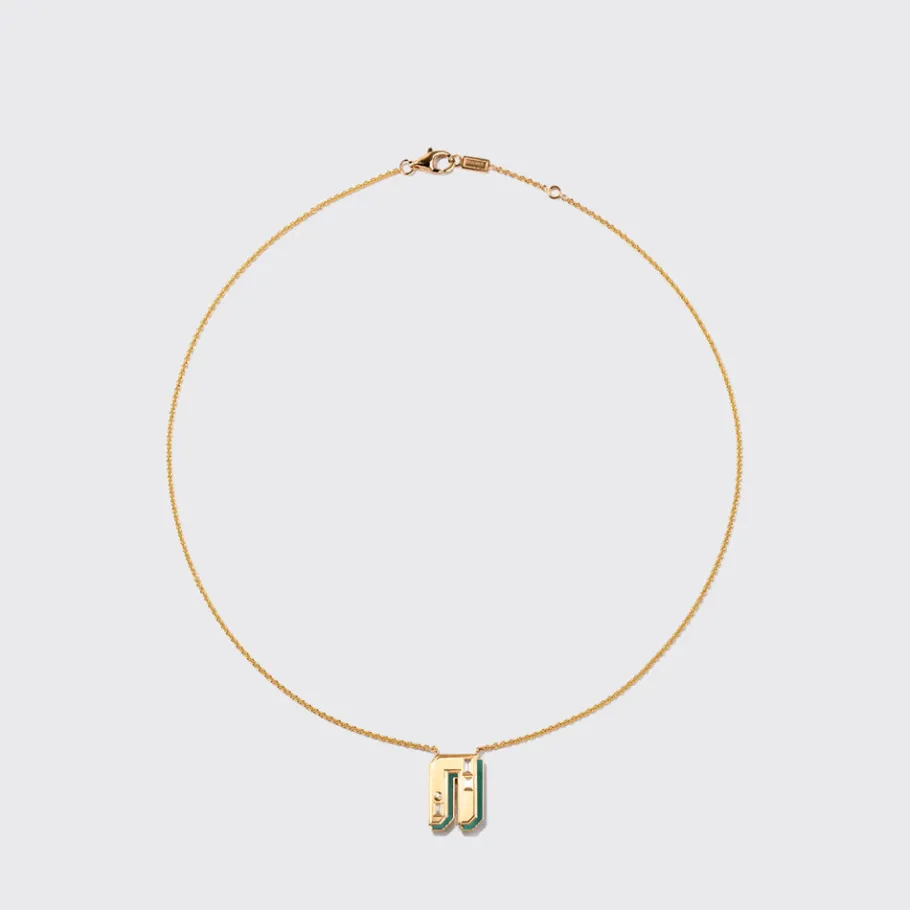 malachite_yellow_gold_let_8.webp MALACHITE YELLOW GOLD LETTER NECKLACE>Boochier New